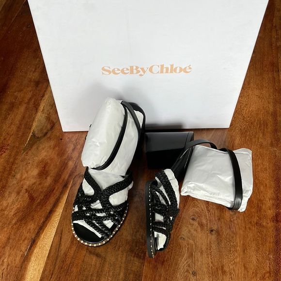 See by Chloe Leather Ankle Strap Sandals, Size 6.5 - Picture 1 of 7